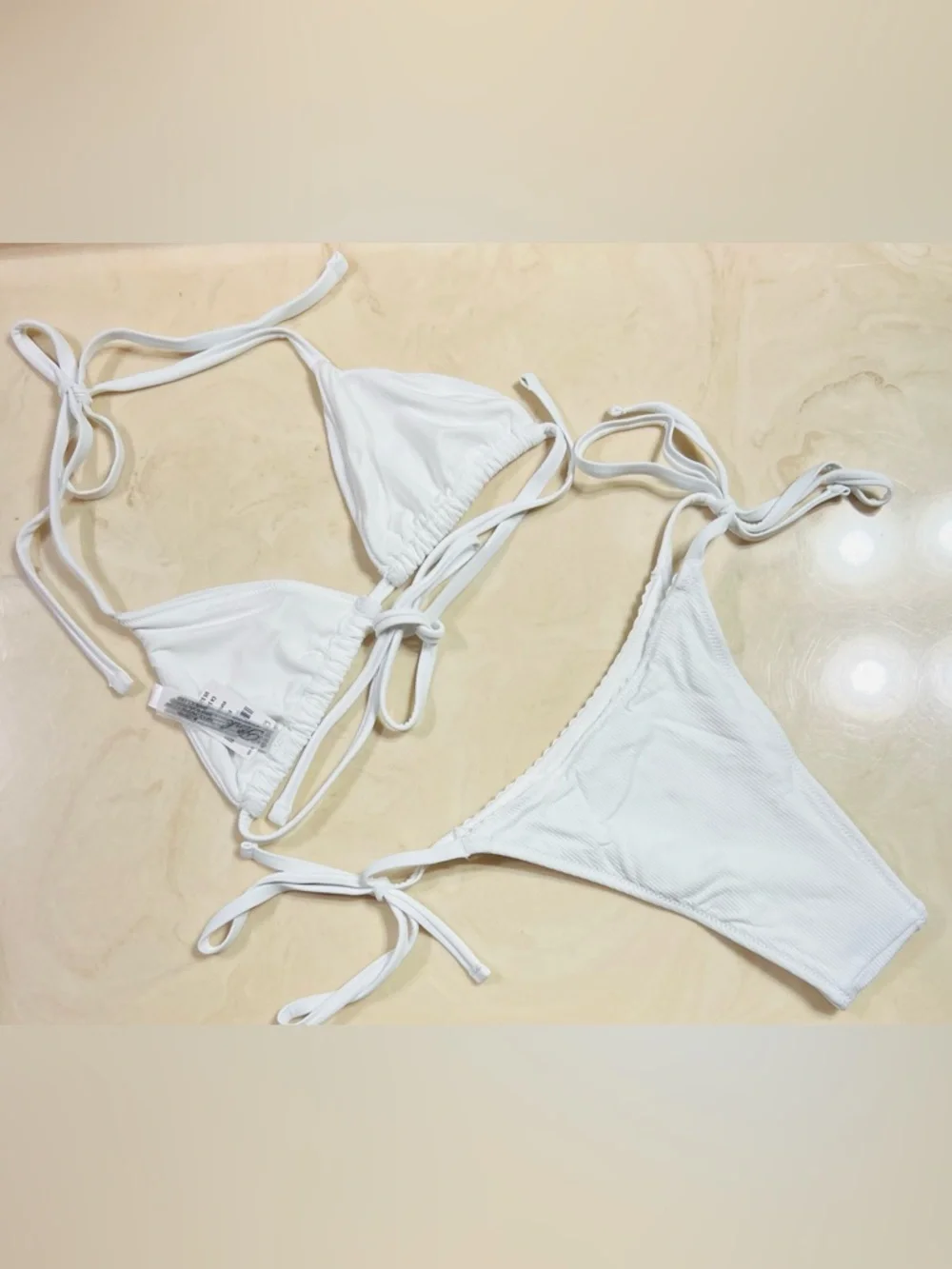PINK by FRANKIES BIKINIS Cape May Top Rosemary Bottom Bikini White Rosette L